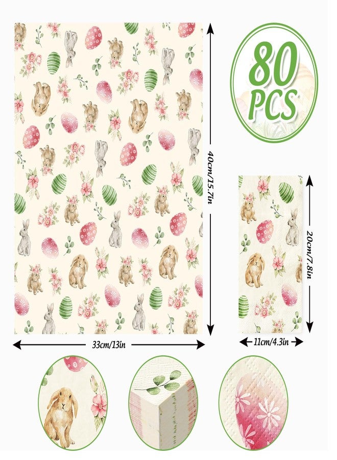 JarThenaAMCS مناديل ورقية للضيوف من JarThenaAMCS، 80 قطعة، مقاس 15.7 × 13 بوصة، بتصميمات ربيعية لأرانب وبيض وزهور، مناسبة للحمام، مناديل ملونة للاستخدام مرة واحدة، مثالية للمنزل وحفلات الأعياد. - Image 2